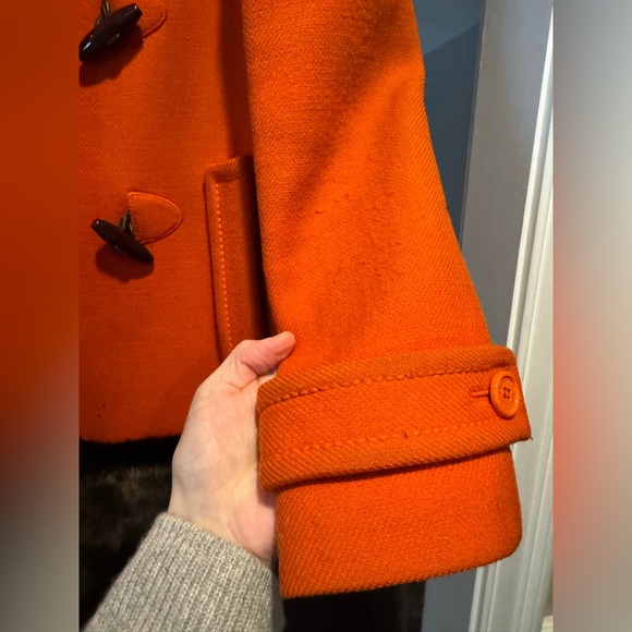 Rare Kate Spade Allie Orange Toggle Coat with Fur / Size 6 Medium - Picture 7 of 10